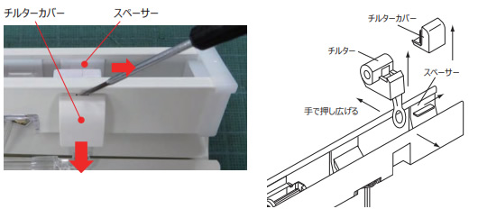 ニチベイ アルミブラインド セレーノオアシス セレーノフィット ユニーク ポール式 チルター交換方法 チルターを取り外す画像