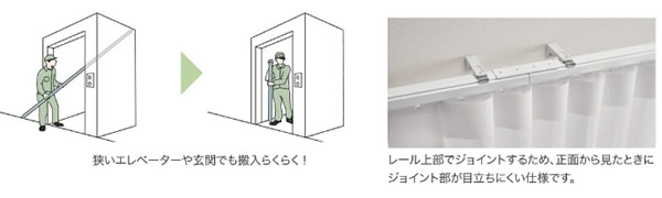 調光縦型ブラインド エアレ レールジョイント仕様 搬入がスムーズにできる 大開口窓でも1台で対応できる