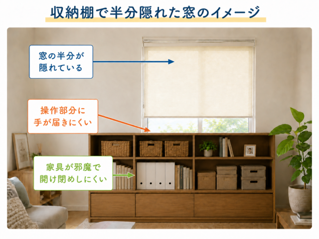 窓の前に棚がある場合の対策